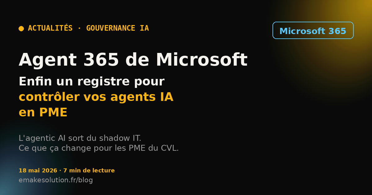 Couverture de l'article : Agent 365 Microsoft, gouvernance des agents IA pour PME